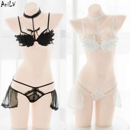 Ani Angel Girl Embroidery Wings Halter Bikini Swimsuit Swimear Costume Women Hot Three-point Pearl Lingerie Pamas Cosplay cosplay