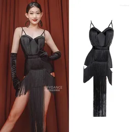 Stage Wear Adult Latin Dance Dress For Women Irregular One Piece Sling Fringed National Standard Performance Costumes DN16419