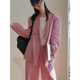 Women's Suits Ramie Lapel Blazers Women Suit Early Autumn Loose Casual Jackets Female Korean Thin Coats Simple Wide Shoulder Fashion