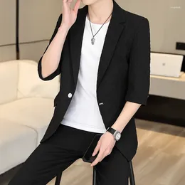 Men's Suits Suit Summer 2023 Thin Style Seven-point Sleeve Korean Version Slim Mid-sleeve Small Jacket Trend Handsome Clothes