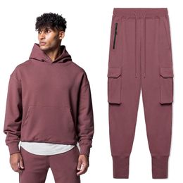 Men's Tracksuits Sports and leisure workwear two-piece set for men's large-sized fitness running, exercise sweatshirt pants set cotton