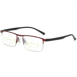 Sunglasses Progressive Reading Glasses Multifocal Anti Blue Ray Glass Half Frame Metal Alloy Men Women 1.5 1.0 2.5 Black