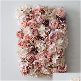 Decorative Flowers Wreaths Decorative Flowers 3D Artificial Flower Wall Party Home Store Po Decor Mat Silk Rose Panels For Backdrop Dhyj3