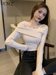 Women's T-Shirt UCXQ Autumn Fashion Mesh Stitched Solid Colour Slim Long Sleeve T-shirt Top Blouse Casual Style 10AB2891 230331