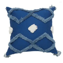 Pillow Morocco Navy Blue Cover Case Zigzag Tufted Handmade Throw For Sofa Seat Tassles Home Decorative Canvas 45x45cm