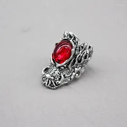 Cluster Rings 1PC Fashion Creative Joint Punk Ring Retro Trend Domineering Dragon Head Inlaid Ruby Men's Party Jewellery Open