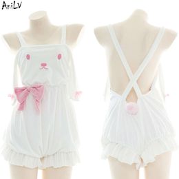 Ani 2022 New Kawaii Girl Cute Pet Bunny Jumpsuits Pamas Unifrom Costume Rabbit Home Wear Sleepwear Rompers Lingerie Cosplay