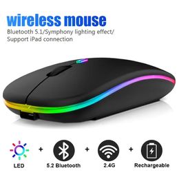 Mice Bluetooth wireless mouse suitable for PC laptop iPad tablet with RGB backlight mouse ergonomic rechargeable USB mouse game console 231101