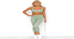 New Yoga Set Women Fitness Clothing Sportswear Woman Gym Leggings Padded Pushup Strappy Sports Bra 2 Pcs Sports Suits9253930