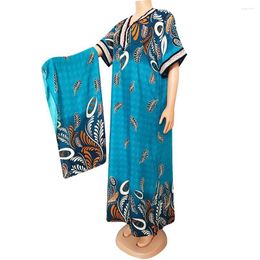 Ethnic Clothing African Dresses For Women High Quality Comfortable Cotton With Scarf Colorful Print Nigeria Long Robe Casual Summer Dress