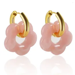 Dangle Earrings JINHUI Colorful Acrylic Flower Resin Drop For Women Girl Lucky Hollow Round Hoop Earings Stainless Steel Jewelry