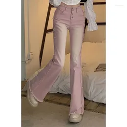 Women's Jeans Pink Flare Pants 2023 Summer Retro Slim High Waist Micro Flared Versatile Street Ins Fashion P70