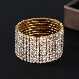 Bangle Skysuk In Gold Silver Color Elastic Bangles For Women 10 Row Prong Setting Rhinestones Bridal Wedding Bracelets Jewelry Gift