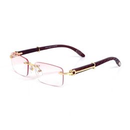 luxury designer sunglasses Eyeglasses frames wood temples with Metal Frameless Full Rim Semi Rimless rectangular shape for men wom332d