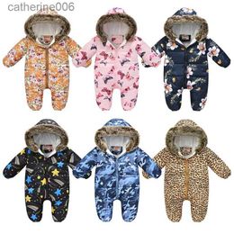 Jumpsuits Winter Keep Warm Baby Rompers Toddler Girl Overall Jumpsuit Hooded Zipper Fur Collar Baby Boys Romper 1 2 3 4 Years Kids ClothesL231101