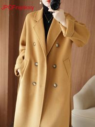 Women's Wool Blends 100% Pure Wool Double-sided Cashmere Coat Female Winter High-grade Camel Double-breasted Loose Long Woolen Coat Wool Coat Women 231031