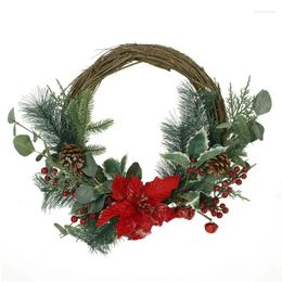 Decorative Flowers Artificial Eucalyptus Half Wreath With Poinsettia And Berries Green Red 23.5 Frame Hoop Garland Table Ga