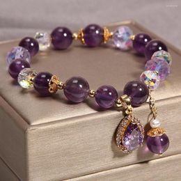 Strand Natural Amethyst Water Drop Bracelet Energy Healing Crystal Women Jewelry Stone Quartz Purple U3E3