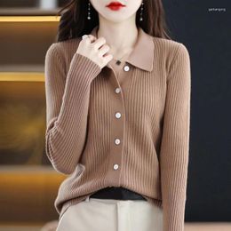 Women's Knits Autumn Winter 2023 Polo Collar Slim Ladies Tops Fashion Casual Long Sleeve Chic Sweet Buttons Knitted Cardigan Sweater Women
