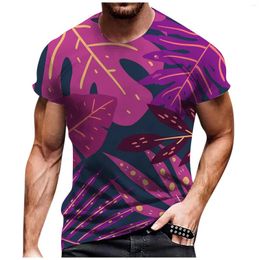 Men's T Shirts O-neck Short Sleeve Vintage Personality Colour Leaf Printed Fashion Oversized Shirt Breathable Streetwear