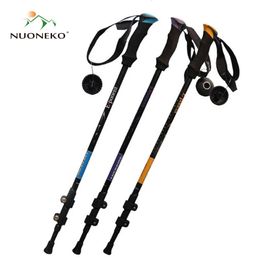 Ski Poles NUONEKO Retractable Cane Folding Walking Stick Trekking Ultralight Camping Equipment Accessories Nature Hike Ski Poles CA03 231101