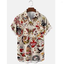 Men's Casual Shirts Summer Hawaiian Mayan Culture Short Sleeve Male Printed Clothes Big Size Oversize Social Tops Arrivals