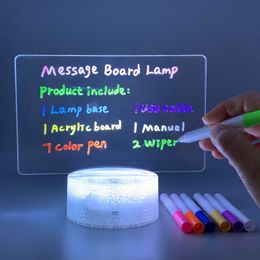 Night Lights Handwriting Night Light With 7 Color Erasable Pens Rewritable Message Note Drawing Board USB LED Desck Lamp Room Decor Kids Gift P230331