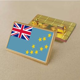 Party Tuvalu Flag Pin 2.5*1.5cm Zinc Die-cast Pvc Colour Coated Gold Rectangular Medallion Badge Without Added Resin