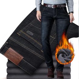 Men's Jeans 2023 Classic Winter Men's Warm Business Fashion Casual Stretch Thick Denim Trousers Men Brand Clothing