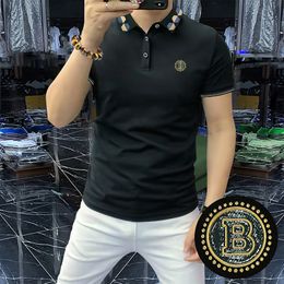 T Shirt Polos Summer New Fashion Men's Short Sleeve Thin Mercerized Cotton Work Polos Breathable High Stretch Embroidery Pattern Panel Design Golf Polos M-4XL