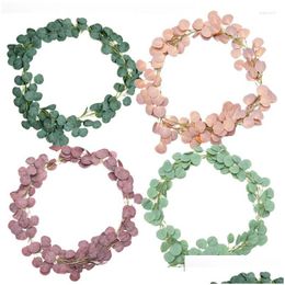 Decorative Flowers Wreaths Decorative Flowers Artificial Eucalyptus Flower Wreath Fake Leaves Rattan Vines For Wedding Banquet Garde Dhnen