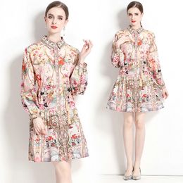 Girl Boutique Printed Dress Long Sleeve Palace Style Dress 2024 Spring Summer Floral Ruffles Dress High-end Fashion Lady Dresses Holiday Runway Dresses