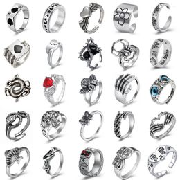 Cluster Rings Vintage Ancient Silver Colour Punk Hip Hop Adjustable Ring For Women Girls Snake Butterfly Fashion Men Jewellery Boho Frog