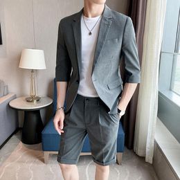 Men's Suits Black Beige Grey Homecoming 2 Piece Solid Coloured Tailored Fit Single Breasted One-button 2023 Wholesale Of