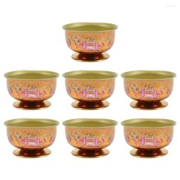 Dinnerware Sets 7pcs Buddhism Holy Water Cup Altar Offering Worship Bowl Alloy Temple Accessory