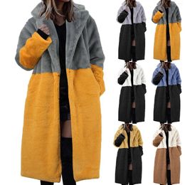 Women's Jackets Womens Winter Warm Lapel Faux Fuzzy Coat Jacket Overcoat Mink Fleece Spliced Mid Length Suit Collar Mad Women