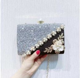 Black and White Rhinestone Satin small silver evening purse with Solid Hasp for Women - Fashionable Luxury Handbag by HBP