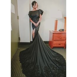 Mermaid Sleeveless Prom Dresses Black Robe de Mariage Glitter Beads Lace Gowns Princess Vintage Bridal Dress