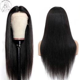 32inch Straight Lace Wigs with Baby Hair Natural Black Heat Resistant Middle Part Glueless Synthetic Lace Wigs for Black Womenfa