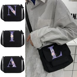 Shopping Bags Shoulder Messenger Bag Youth Men Crossbody Small Case Purple Flower Print Women All-match Postman Canvas Handbag Organizer