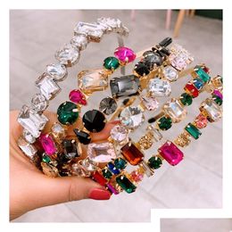 Headbands Exquisite Baroque Fl Colorf Crystal Headband For Woman Luxury Geometric Glass Drill Sponge Hair Hoop Party Headpieces Drop D Dhz4O