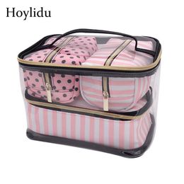 Waterproof PVC Transparent Makeup Bag Women Travel Organiser Pouch Cosmetic Bags Set Kits Necessaire Make Up Toiletry Wash Bag304S