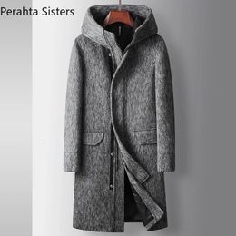 Men's Wool Blends Brand Top Quality Long Wool Coat For Men Autumn Winter Business Fashion Hooded Woolen Man Trench Coat Men's Coats 2023 231101
