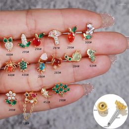 Stud Earrings 1pc 20G Colours Crystal Stainless Steel Earring Animal Plant Tree Flower Fruits Vegetables Ear Lobe Piercing Jewellery