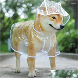 Dog Apparel Dog Apparel Pet Puppy Transparent Rainwear Raincoat Hooded Waterproof Jacket Clothes Soft Pvc Small Dogs Rain Poncho Drop Dh7Vy