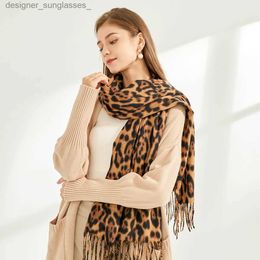 Scarves 190*70cm Autumn Winter Warm Cashmere Scarf Leopard Print High Quality Long Tassels Women Pashmina Thicken Wr ShlL231101