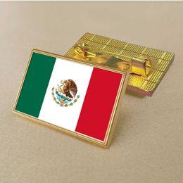 Party Mexico Flag Pin 2.5*1.5cm Zinc Die-cast Pvc Colour Coated Gold Rectangular Rectangular Medallion Badge Without Added Resin