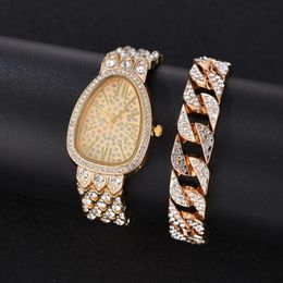 Wristwatches Luxury Women Gold Watch Water Drip Shape Dial Ladies Quartz Diamond Wristwatch Elegant Female Bracelet Watches Set Reloj MujerW