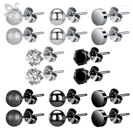 Stud Earrings 12pcs/lot Stainless Steel Crystal Set For Woman Girls Black Gothic Punk Ear Studs Tragus Cartilage Piercings