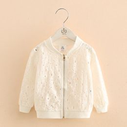 Jackets Spring Autumn Summer 2 3 4 6 8 10 12 Year Long Sleeve Sunscreen White Flower Hollow Out Kids Baby Girl Baseball Jacket 230331